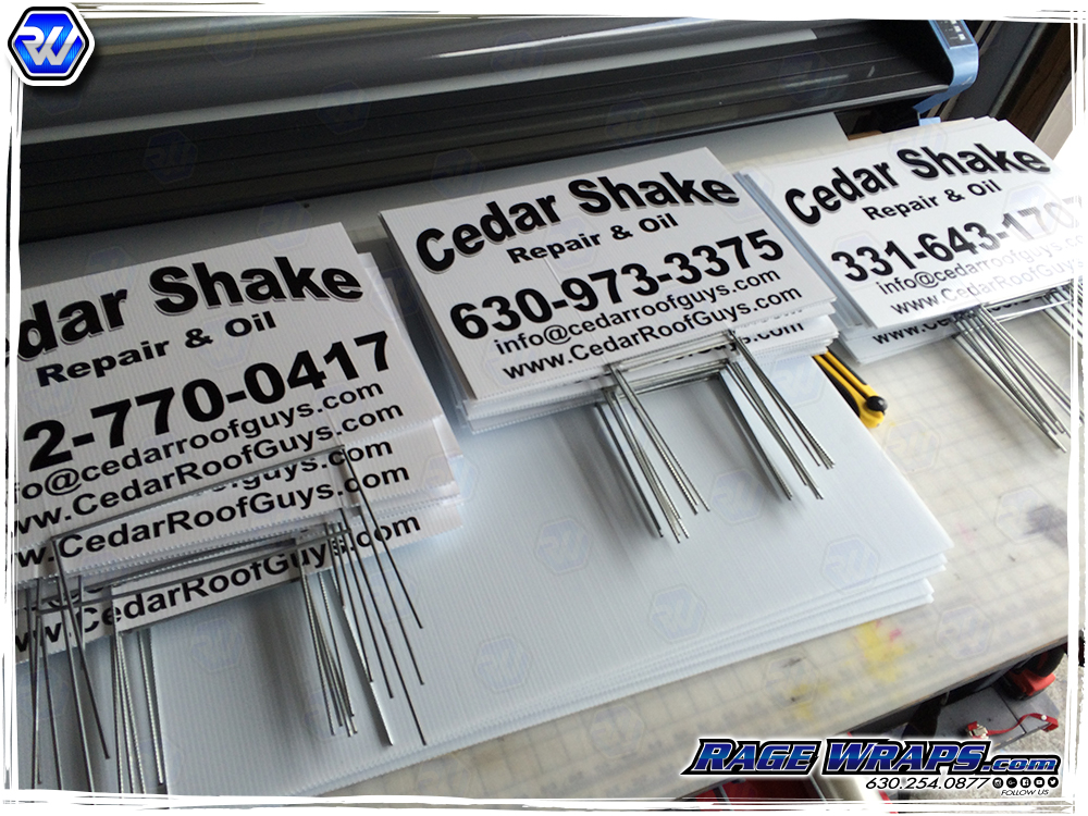 rage wraps corrugated board signs with metal stakes